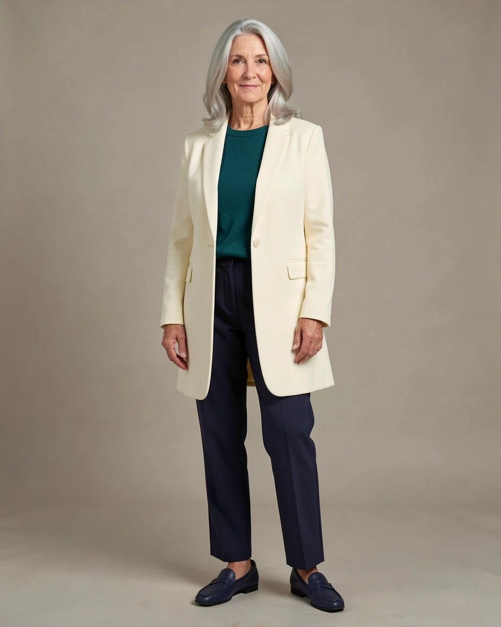Fictional pre-generated representative full look for the Confident Color sample direction