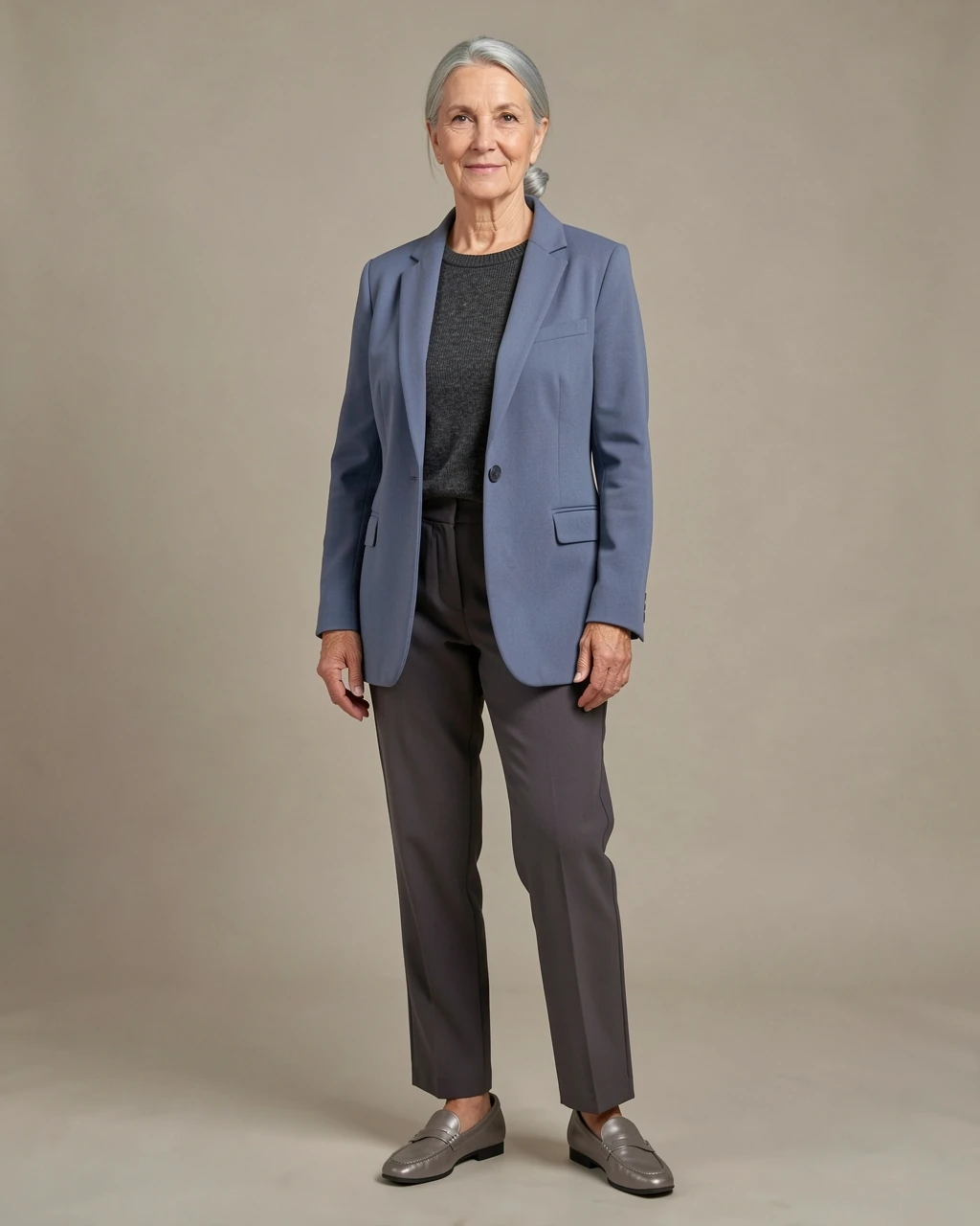 Fictional pre-generated representative full look for the Modern Minimal sample direction