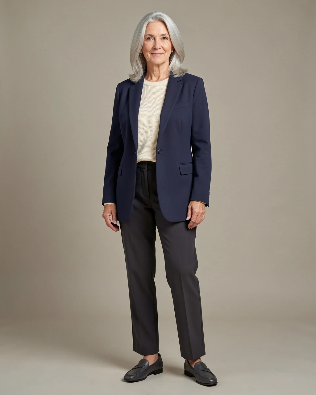 Fictional pre-generated representative full look for the Modern Soft Structure sample direction